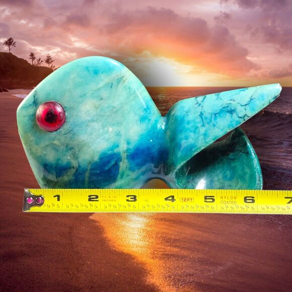 MCM Style Blue Stone Fish Figurine Chrysocolla Look Red Eyes Unique Decor Rare - Picture 12 of 12